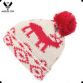 2016 New Fashion Deer Jacquard Pattern Beanie Hut mit Pompom